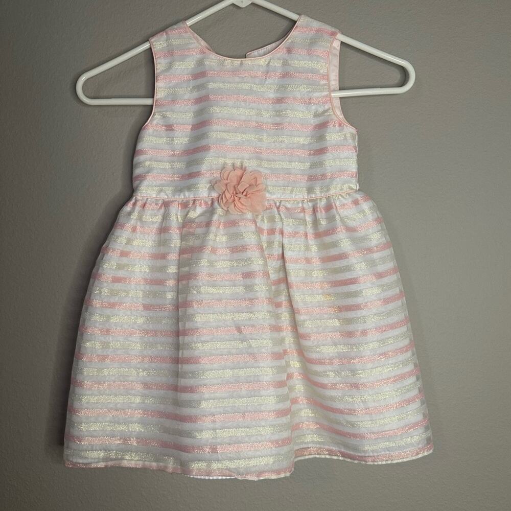 Girls Pink & White Striped Dress Wonder Nation toddler Easter dress with flower